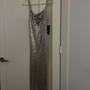 Bebe Sequin Cowl Neck Evening Gown